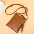Brown leather crossbody phone bag for women with multi-layer zippers and tassels - Brown
