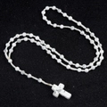 White turquoise rosary necklace with grey marble pattern and cross pendant detail - Howlite