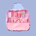 Pink baby grooming kit including nail clipper, hair brush, and comb in a clear zipper bag - Pink 13-Piece Care Set