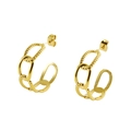 Polished gold stainless steel chain earrings with twisted texture and geometric design - Gold