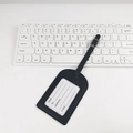 Black PU leather luggage tag with adjustable buckle strap and clear ID window for travel - Stitched Frame No-Flip Style / Black