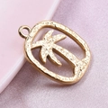 18k gold plated stainless steel oval palm tree pendant with hammered texture finish - Gold
