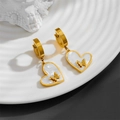 Goudkleurige stalen hartvormige oorbellen met schelpinleg en 3D-vlinder voor dames - Goud Witte Schelp