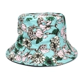 Detailed view of reversible floral bucket hat with pink botanical print on mint green - M(56-58cm) / Teal Floral Pattern (2#)