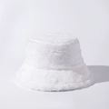 Plush faux rabbit fur bucket hat in pure white for women, warm winter style - White