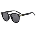 Retro square oversized black sunglasses with dark gray lenses and gold T-shape metal accents - Black Frame Black Grey Lens