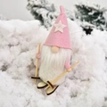 Gnomo natalizio rosa con sci in legno e cappello con stella per decoro albero - Stile Cappello Rosa K-TS28