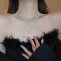 French vintage pearl necklace with diamond flower pendant and silver layered chain - 2# Rhinestone Pearl Peace Lock Water Drop Necklace