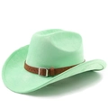 Détail d'un chapeau de cowboy en daim vert menthe avec bande en cuir tressé et boucle - M(56-58cm) / Vert Fruit