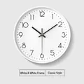 Orologio da parete bianco minimalista con cornice bianca e movimento al quarzo - Quadrante Bianco Cornice Bianca