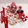Set decorazioni albero di Natale rosso e bianco con palline a righe, bastoncini e nastri velluto - Pacchetto Serie Rossa 2211