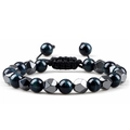 Geflochtenes Armband mit blauem Tigerauge und facettierten Hämatit-Perlen für Damen und Herren - Dunkelblaues Tigerauge & Hämatit