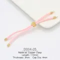 Detail of 3mm pink braided cord with adjustable 18k gold-plated leaf slide clasp - Pink