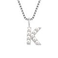 Elegant silver titanium steel box chain necklace featuring a pearl-inlaid letter K pendant. - K-Steel Color