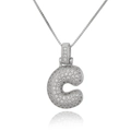Detailed close-up of a silver letter C pendant featuring micro-paved sparkling zircon stones - Letter C (DX34-C)