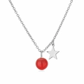 Dettaglio della collana con ciondolo a stella dorata e perla di pietra naturale rossa - 10mm / Acciaio Agata Rossa