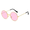 Vintage round sunglasses with metallic gold frame and vibrant pink lenses for women - Gold Frame Pink Lenses