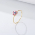 Exquisiter S925 Silberblumenring mit rosa Steinen und Türkis-Zentrum in Gold-Finish - US 6 / Gold