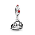 Close-up of silver hollow heart crown charm with sparkling red crystal accents - 23-Crown