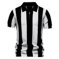 Men's summer knit polo shirt featuring vertical black and white stripes and a zip-up collar - 2XL / Black