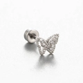 Orecchino a farfalla in argento con zirconi chiari e chiusura a vite con sfera - Farfalla con Zirconia (A161-6#)