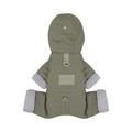 Army green waterproof winter dog jumpsuit with hood and D-ring traction buckle - S / Dark Green