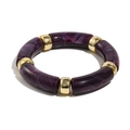 Vintage style purple marble acrylic stretch bracelet with polished gold metal spacers - Purple