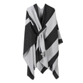 Elegant black and gray striped knit poncho cape with a front knot design for women - Vertical Stripe-Black White