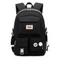 Black school backpack with white zipper accents and multiple pockets for students - Bare Bag / Black