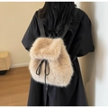 Mochila linda de piel sintética color albaricoque con cordón para el invierno - Albaricoque