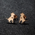 Rose gold stainless steel puppy stud earrings with hollow heart silhouette design - 282 Rose Gold (Sitting Dog)