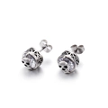 Gothic punk skull stud earrings in stainless steel with sparkling clear zircon accents - Clear Zirconia (KE71216)