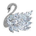 Elegante zilveren zwaan broche met marquise-geslepen kristallen en pavé-gezette zirkonia - Zilverwit Zwaan
