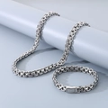Set collana e bracciale in acciaio inossidabile argento da 10mm con maglia a drago - Set di Gioielli Color Acciaio