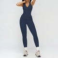 Dunkelblaues Yoga-Set für Damen mit Neckholder-Top und High-Waist-Leggings aus Stretch - S / 3109 Weste + 8863 Hose - Abzeichenblau