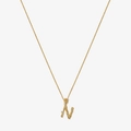 Detail of vintage textured gold initial N necklace with sparkling crystal accents - 925 Silver / Gold - Letter N