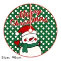 Christmas tree skirt 90cm diameter with snowman illustration and Merry Christmas text - Green Base Polka Dot Snowman