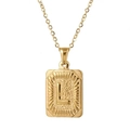 Collar de acero inoxidable chapado en oro de 18K con colgante cuadrado y letra L - Estilo Letra L Dorada (L)