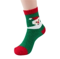 Green coral fleece Christmas sock with red accents and a white Santa Claus pattern - One Size / Red Hat Snowman