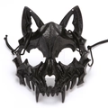 Front view of black wolf skull beast mask showing sharp texture and adjustable straps - Plastic / Werewolf Black