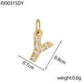 Close-up of golden letter Y pendant with inlaid zircons showing size dimensions - Letter Y / Gold