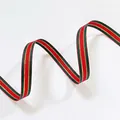 Close-up of red and green striped grosgrain ribbon with gold metallic edge stitching - Thin Red & Green Stripe (1cm Width 5m Length)