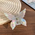Iridescent butterfly hair claw clip with pearlescent finish on elegant wooden tray - Butterfly 7cm / Iridescent Grey