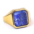 Anello da uomo con sigillo dorato lucido e pietra di lapislazzuli quadrata blu oceano - US 7 / Oro + Blu