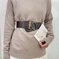 Ceinture large élastique marron foncé avec boucle métallique dorée style vintage chic - café