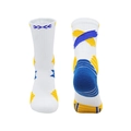 White crew athletic basketball socks with blue and yellow geometric patterns for sports - Kids One Size / White/Gold Yellow