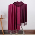 Elegant wine red gradient cashmere scarf with fringe details on a hanger - No.3 Wine Red