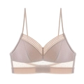 Deep U backless lace bralette in light purple with polka dot mesh and strappy details - XL / Nude Pink