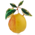 Creative lemon fruit brooch with green leaves and gold-plated enamel finish - Lemon B07906