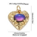 Golden copper heart charm with purple evil eye zircon, 18mm pendant for DIY jewelry - Cx135-3b / 18K Gold